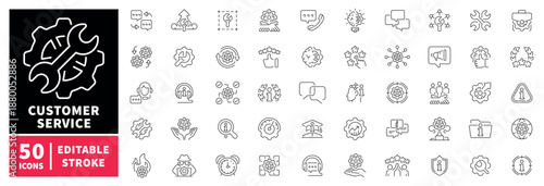 Customer service icons set. editable line icons for communication and support