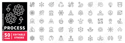 Process icons set. editable line icons, customizable, workflow and productivity tools