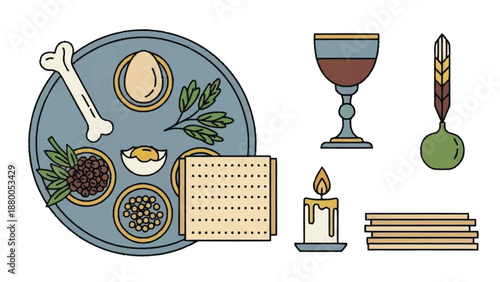 Seder Plate with Traditional Passover and Ritual egg bone