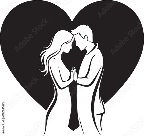 Artistic black vector illustration of a naked pregnant woman and a couple in a love hug with a baby and child representing family beauty