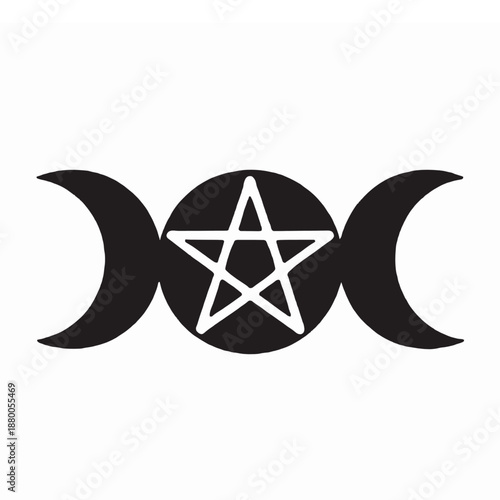 A black and white triple goddess symbol on transparent background