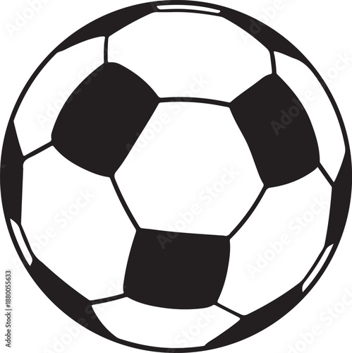 Soccer ball icon, black silhouette, sports symbol, football design, geometric pattern, athletic graphic, classic ball, outline style