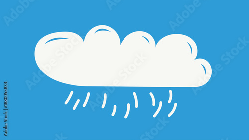 A cartoonish white rain cloud on a blue background with raindrops
