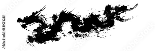 Chinese new year dragon zodiac brush painting with dynamic ink strokes on white background