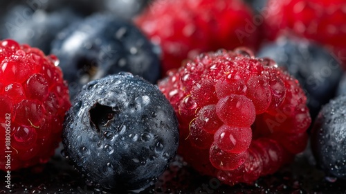 Wallpaper Mural Fresh berries on a dark surface with water droplets in a close view Torontodigital.ca