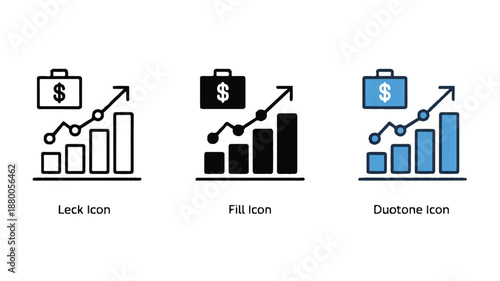 Business growth icons with briefcases and bar graphs
