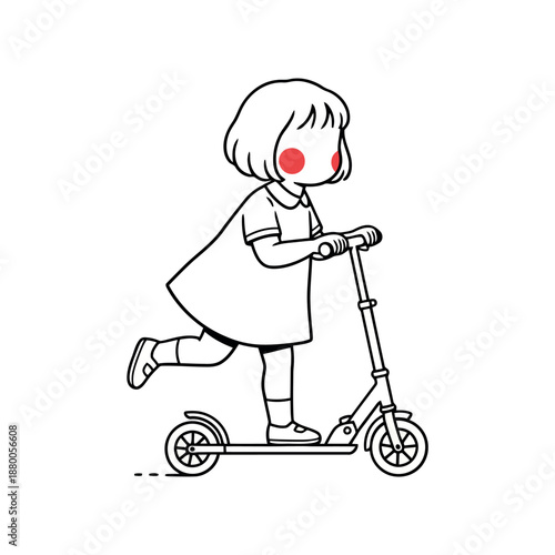 Girl riding a scooter with a joyful expression on her face