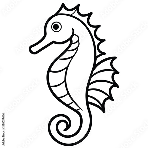 Intricate black and white seahorse illustration with detailed sketch patterns. Vector illustration