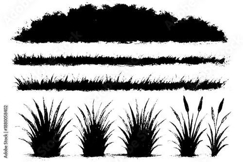 grass silhouette vector,
Minimal Forest Line CAD Illustration – Ground Cover Grass Elevation Architectural Element Isolated