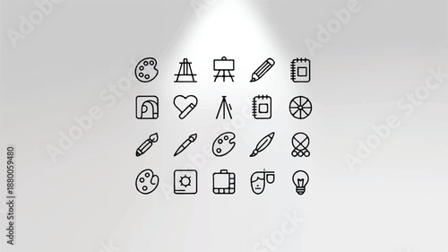 Collection of various artistic and creative icons on light gray background