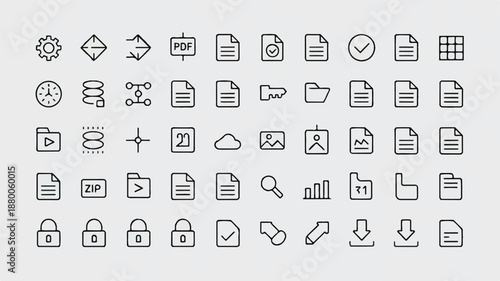 Collection of various file and document icons for graphic design and technology