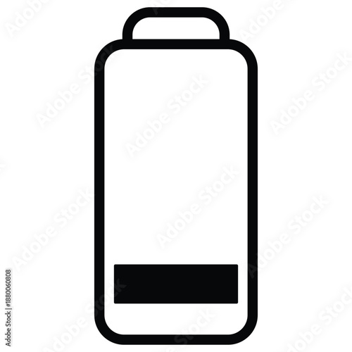 Simple black and white outline of a battery symbol with low power indicated isolated on transparent background