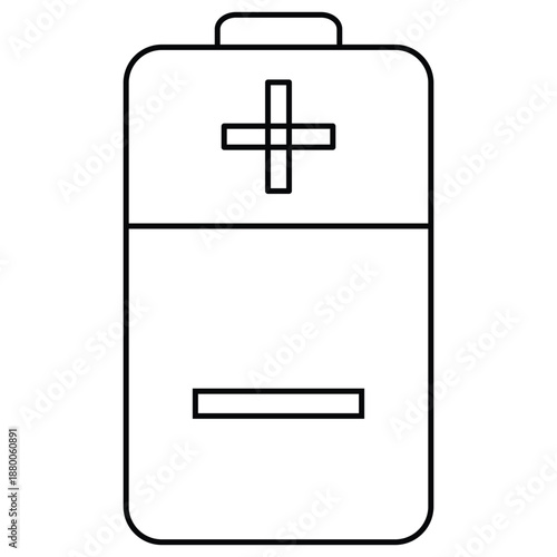 Simple outline drawing of a battery with positive and negative terminals on a white background