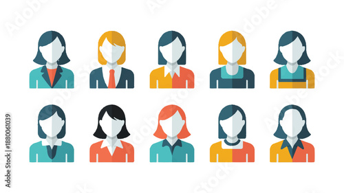 colorful flat style women avatars in different outfits and hairstyles
