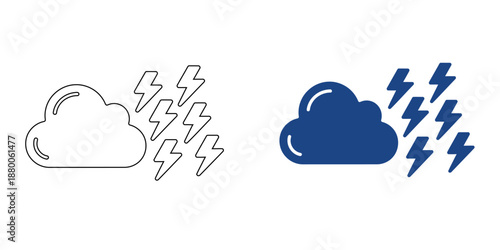 Thunderstorm Cloud Icon – Lightning Weather Symbol for Forecast, Climate and App Interface