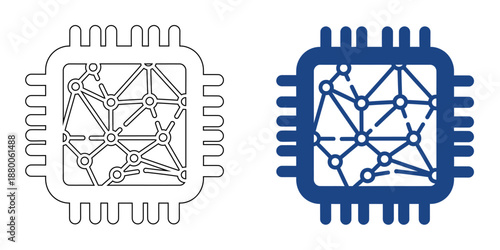 Neural Network Processor Icon – Artificial Intelligence Chip with Connected Data Nodes