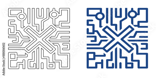 (Strong keywords: digital, circuit, icon, technology, abstract, symmetric)