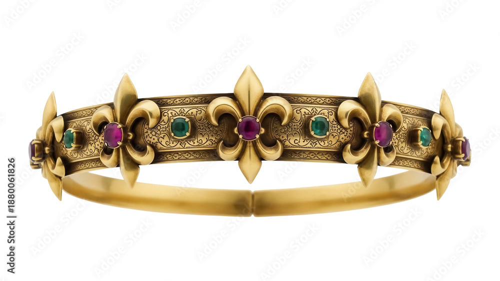 Αυτοκόλλητο Ornate gold crown with fleur-de-lis and gemstones isolated PNG, royal jewelry fo