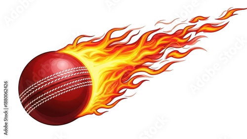 Cricket ball with blazing trail isolated on transparent background, isolated on white background, illustration