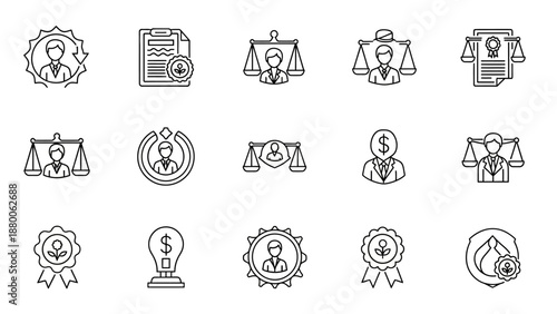 Business achievement and success line icons set including awards, targets, leadership and financial growth symbols