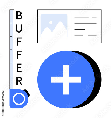 Buffer concept. Digital buffer tools enhancing content management and smooth media playback. Buffer processes ensure faster media delivery and efficiency. For digital tools, streaming, UI design, web