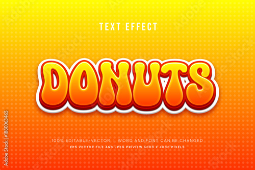 Donuts Cartoon Text Effect with Orange Gradient Background – Editable Vector Typography