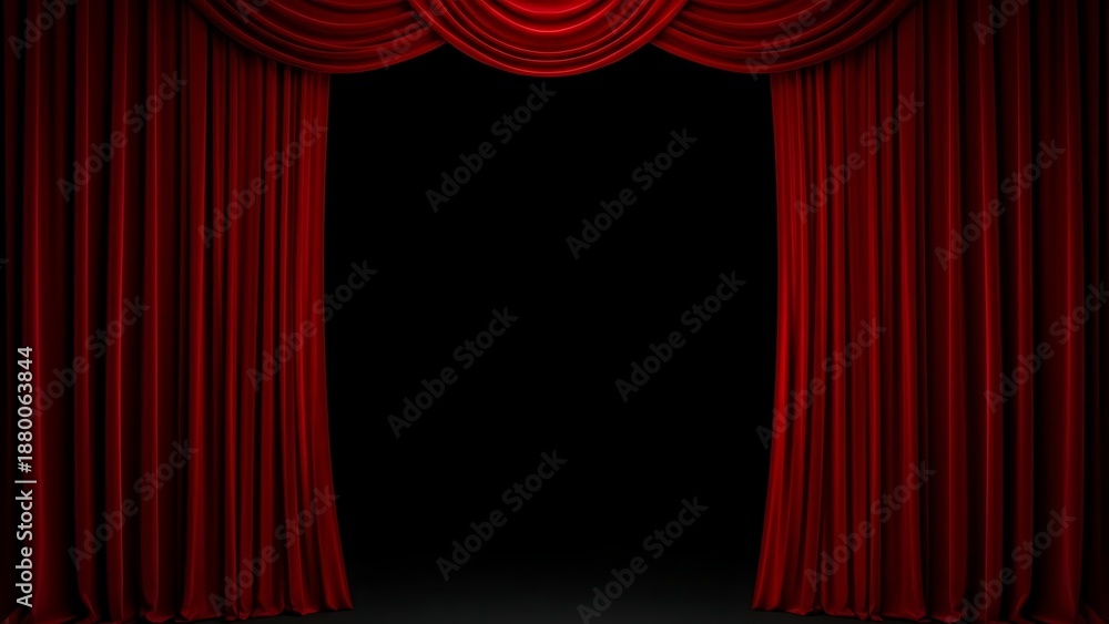 Fototapeta premium Dramatic red velvet curtains framing a dark empty stage creating an atmosphere of anticipation and mystery