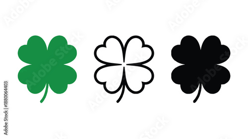four leaf clover icons in green black and white colors