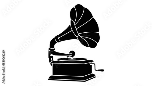 Vintage gramophone silhouette playing classic record music device