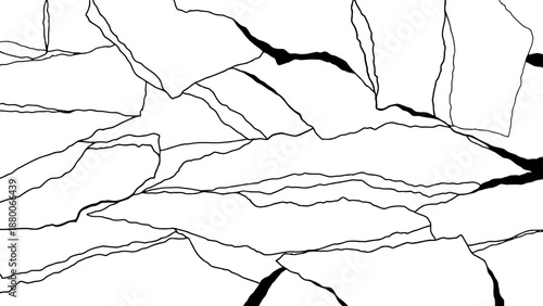 Abstract cracked surface with black lines on white background isolated on white background