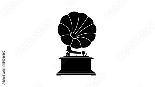 Retro gramophone silhouette isolated on white background, vintage music isolated on white background