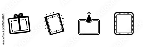 Gift Box, Book, Party Hat, And Frame In Hand Drawn Style Set. Celebration, Reading, Festivity, And Decoration Doodle Sketch Collection. Isolated Vector Illustration