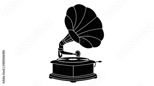 Classic gramophone silhouette vector art, music and sound concept