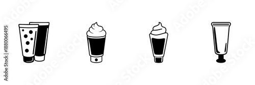 Cosmetic Tubes And Cream Containers In Hand Drawn Style Set. Skincare, Beauty Products, Lotion Packaging Doodle Sketch Collection. Personal Care Essentials. Isolated Vector Illustration