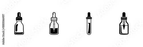 Dropper Bottles And Pipette In Hand Drawn Style Set. Essential Oils, Skincare, And Laboratory Use Doodle Sketch Collection. Apothecary And Wellness Tools. Isolated Vector Illustration