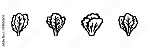 Lettuce Leaf Icons In Hand Drawn Style Set. Fresh Produce, Healthy Eating, Salad Ingredients Doodle Sketch Collection. Vegetarian And Vegan Food Illustration. Isolated Vector Illustration