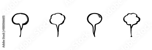 Speech Bubble Icons In Hand Drawn Style Set. Communication, Dialogue, Conversation Doodle Sketch Collection. Creative Expression Elements. Isolated Vector Illustration