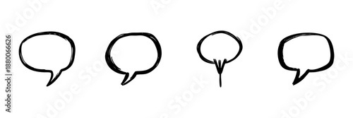 Speech Bubble Icons In Hand Drawn Style Set. Communication, Dialogue, Conversation Doodle Sketch Collection. Text Box, Chat Symbol. Isolated Vector Illustration