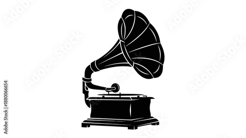Vintage gramophone silhouette on a white background. retro music player. isolated on white background