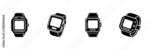 Smartwatch Icon Set In Hand Drawn Style. Wearable Technology, Fitness Tracking, Digital Timekeeping Doodle Sketch Collection. Modern Gadget Design. Isolated Vector Illustration