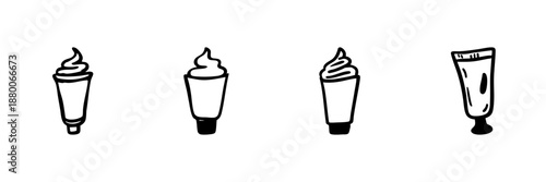 Cream Tubes In Hand Drawn Style Set. Skincare, Beauty Products, Cosmetic Packaging Doodle Sketch Collection. Personal Care Essentials. Isolated Vector Illustration