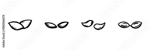 Seed Icons In Hand Drawn Style Set. Botanical Growth, Agriculture, Planting Doodle Sketch Collection. Nature And Gardening Elements. Isolated Vector Illustration