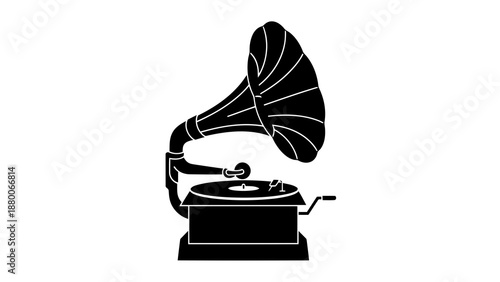 Vintage gramophone icon for music and history themes on white isolated on white background
