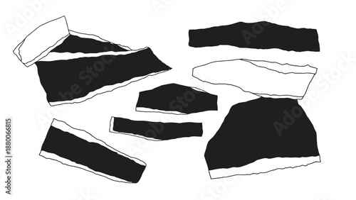 Collection of distressed black and white torn paper graphics