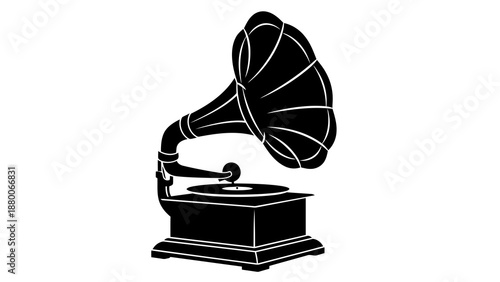 Retro gramophone silhouette, old music player, classic sound art