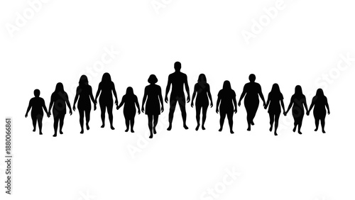 Diverse people silhouettes holding hands, body types, community