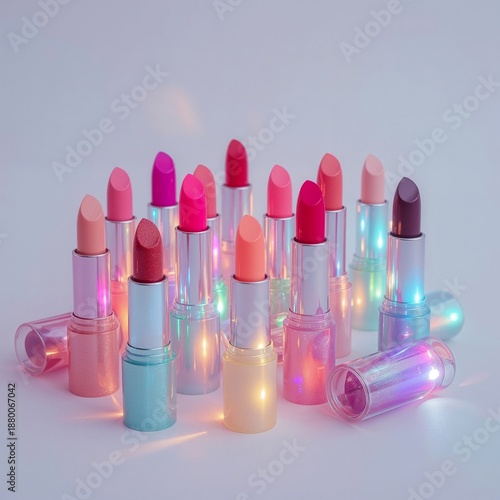 Group of Lipsticks in Various Colors With Bright Lights in the Background