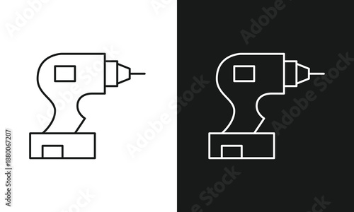 Home Improvement Power Drill and Professional Construction Tool Icon, Residential House Renovation Vector Line Art for Handyman Services, DIY Building Maintenance, and Interior Remodeling