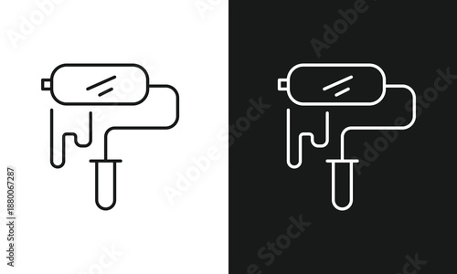 Home Renovation Paint Roller and Professional Wall Decorating Icon, Residential House Interior Improvement Vector Line Art for DIY Remodeling, Handyman Services, and Creative Studio Branding