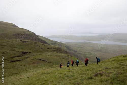 group hiking on a mountain